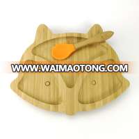 Custom Bamboo Kids Suction Plates- Foxed Shaped Baby Bamboo Fiber Plates with Spoon