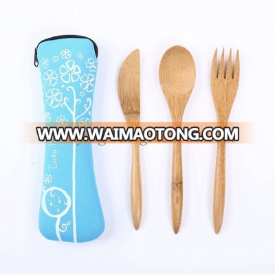 Portable 3pcs bamboo cutlery set spoon knife fork set