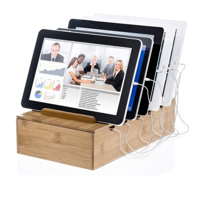 Natural Bamboo Charging Station Rack for Smartphones and Tablets Wire & Cable Arrangement