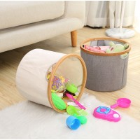 Wholesale Round Bamboo Frame Foldable Laundry Basket Home Storage Basket Toy Storage Box