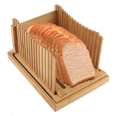 Wood Bread Cutter for Homemade Bread Foldable Compact Loaf Cutter Guide with Crumb Catching Tray for Loaf Cakes, Bagels, 12.5x9