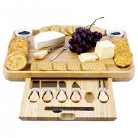 Customizable cheese board for large size | bamboo Square cheese board with six knives and sauce cups