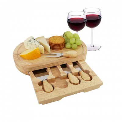 Must for family gatherings | Eco-friendly Oval bamboo cheese board set drawer