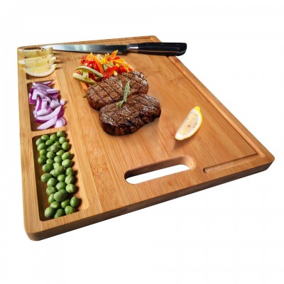 Classic rectangular cutting board - Quality bamboo cutting board - three slots for food cutting board