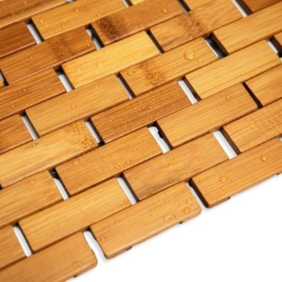 Natural Bamboo Wood Bath Mat: Wooden Door Mat/Kitchen Floor Rug - Bathroom Shower and Tub Mats