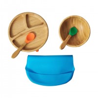 Natural environmental health tableware | The bamboo baby feeding tableware set comes with a bib