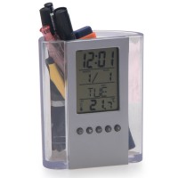 Hot Sell Promotional Acrylic Pen Holder Office Desk Digital Clock with Pen Holder