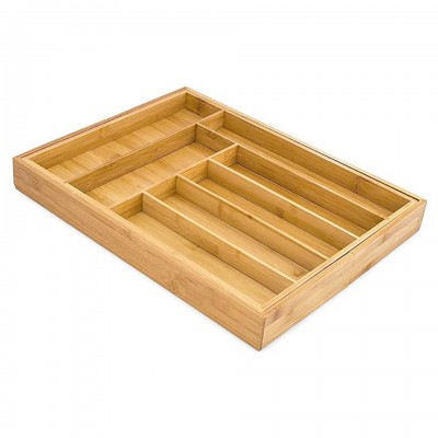 Bamboo utensils finishing drawer kitchen - expandable cutlery tray with divider - cutlery storage and removable knife block