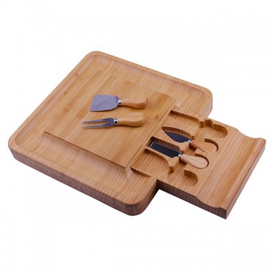 33*33cm large bamboo square pull-out type with four cutting tools cheese plate