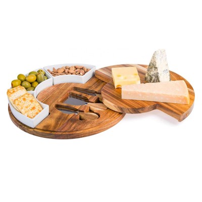 Round rotatable cheese plate - with cutter/cup Multi-functional cutting board/cheese board High quality bamboo