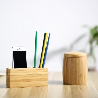 wood pen holder phone holder