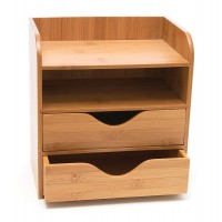 3-Tier Bamboo Shelf Organizer for Desk with Drawers