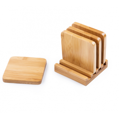 4pcs Bamboo Coaster Set with Holder