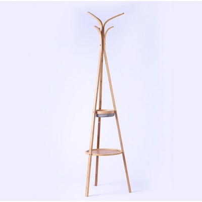 Eco-friendly Office Bamboo Corner Stand Hat Coat Hanger Rack