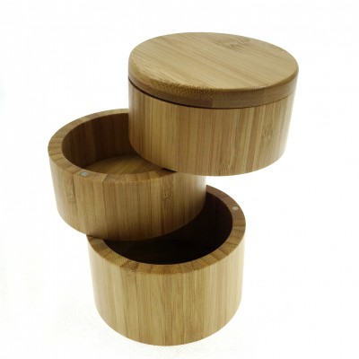 Eco-friendly Bamboo Wood Round Salt and Spice Box with Lid, Storage box