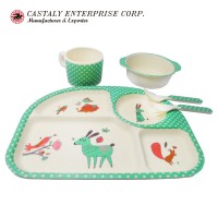 Baby Kids Dinnerware Sets of 5 pcs Safe Bamboo Fiber Cartoon Dinner Tableware Set