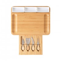 Large size | comes with four cutters and three cups | bamboo pull cheese board