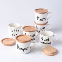 High quality special design ceramic tea cup with wooden lid