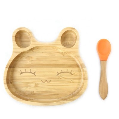 Rabbit bamboo baby plate with silicone suction base