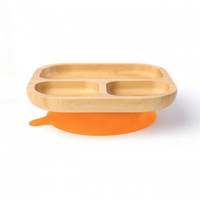 Baby feeding must be anti-upset silicone fixed baby tray pure bamboo three-slot baby plate