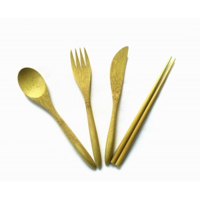 High Quality bamboo eco friendly cutlery set bamboo portable cutlery with neoprene bag and spoon set cutlery bamboo