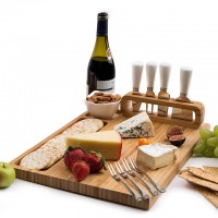 35.56*27.94*2.54cm customizable | with four knives and jam cups, snack bar | bamboo square cheese board